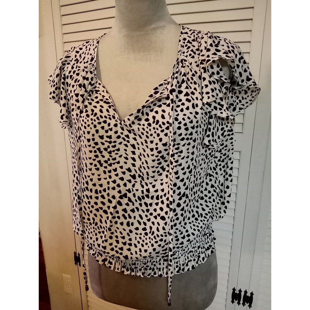 Rose & Olive Small Leopard Print Small Summer Casual Tie V-neck Cap Ruff…